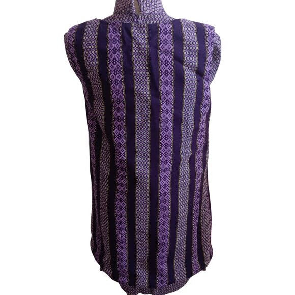 1OF1 Medium Women's Vintage 70's Dress Purple Geometric Sleeveless Vest Overlay - Picture 3 of 9